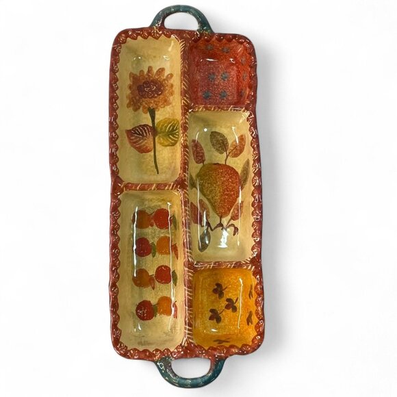 Ceramic Divided 5 Sturdy Condiment Tray Hand Painted Made In Italy Fruit Design - Picture 1 of 11